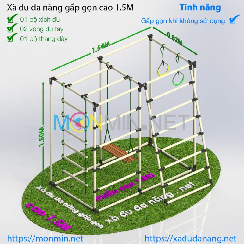 Xà đu đa năng gấp gọn cao 1.5m